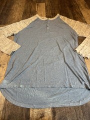 Lularoe Henley T-Shirts Cotton Blend Color Contrast Long Sleeve Hi-Low Size XL