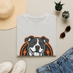 Smiling Pitbull Badge T-Shirt | Dog Logo Tee, Orange Accent