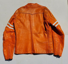 Vtg Bates Leather Motorcycle Racing Jacket Harley Orange w Stripes 1960’s L Cafe