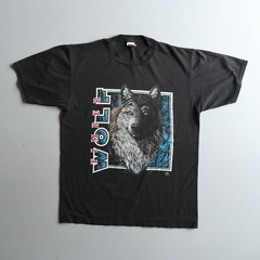 Vtg 90s Gray Wolf Art Print T-Shirt L