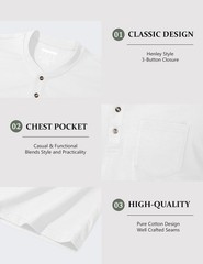MAGCOMSEN Mens Henley Shirt Short Sleeve Cotton Casual Summer Tee Pocket T-Shirt