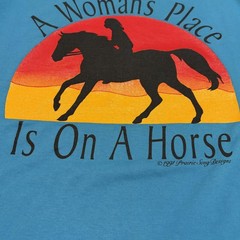 Vintage A Woman’s Place On A Horse Shirt Mens Large Blue Fruit Of The Loom 90s