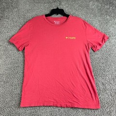 Columbia Shirt Mens L Red Yellow Fishing Short Sleeve Cotton Casual Outdoors*