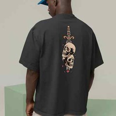 Mens Oversized T-Shirt Skull Dagger Back Print Streetwear Graphic Baggy White