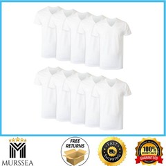 Men’s V-Neck Cotton Undershirt 10-Pack Moisture Wicking White Tee Value Pack