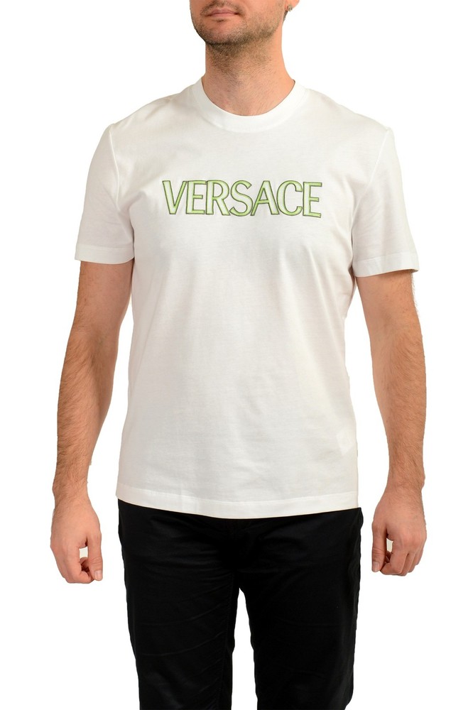 Versace Men’s White & Mint Logo Print Short Sleeve T-Shirt US 2XL IT 56
