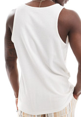 ASOS Design Men’s Waffle Knit Textured Tank Top in Cream Size S NWT