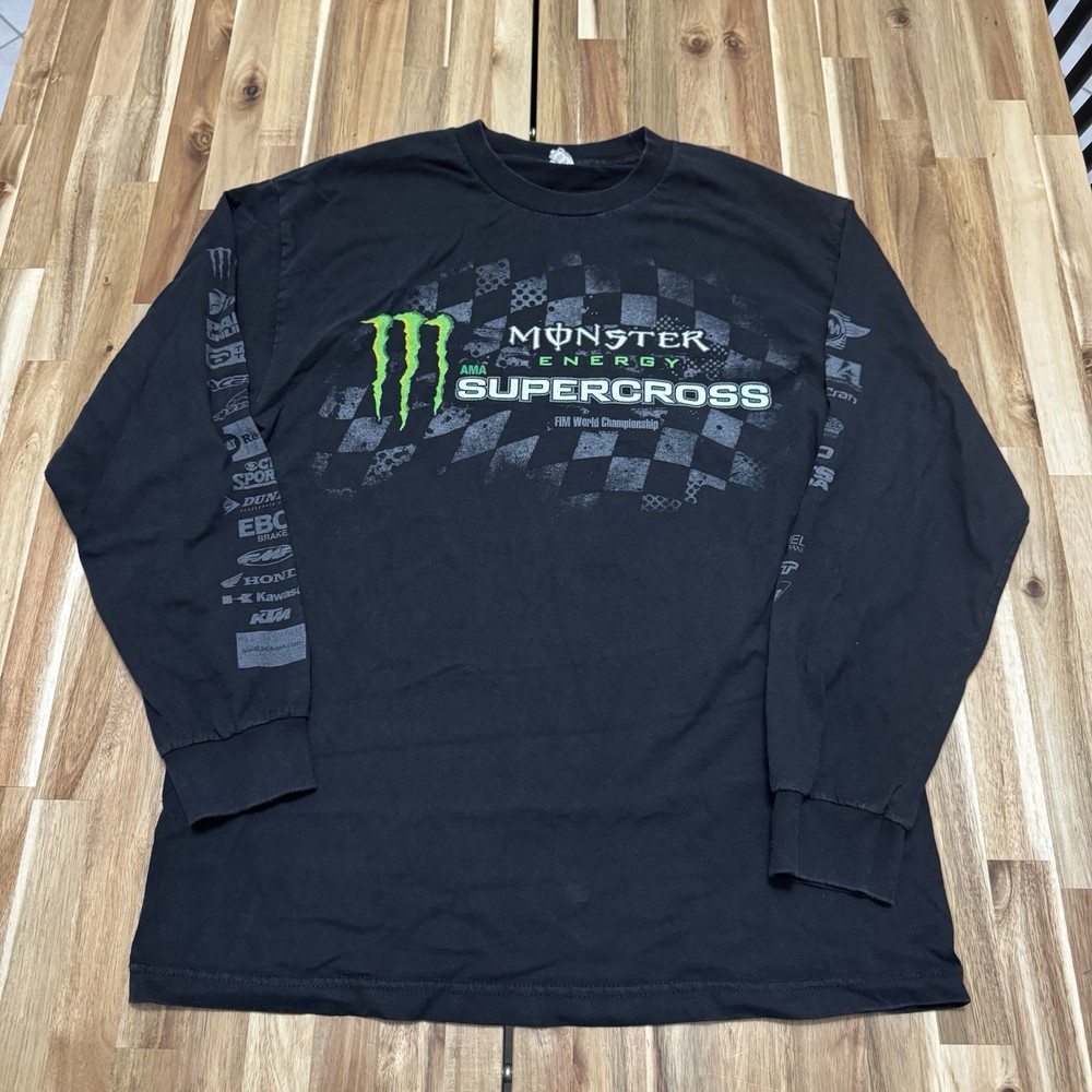 Monster Energy Supercoss Shirt Mens L Black Alstyle Long Sleeve Grunge Graphic