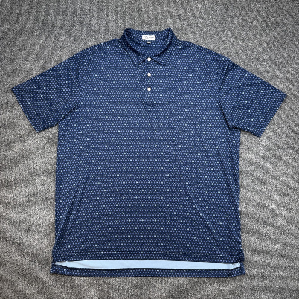 Peter Millar Summer Comfort Polo Shirt Men’s XL Navy Blue Skull Print Golf