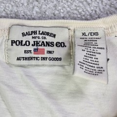 VTG Ralph Lauren Polo Jeans Co Jersey Shirt Men XL Cream Burgundy Logo Spellout