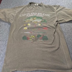 Vtg Galt Sand T-Shirt Men Medium Green Catch And Release Fish Graphic USA 90s