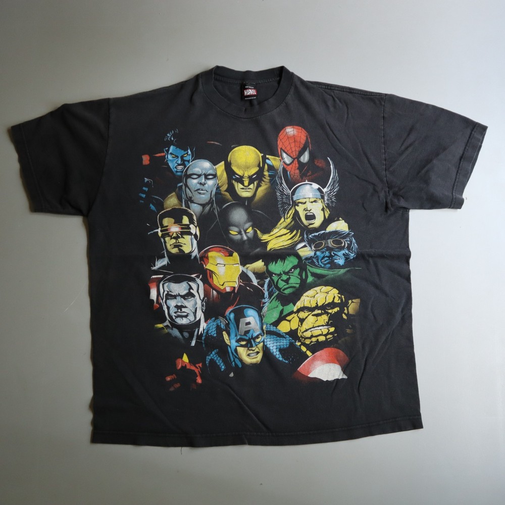 Vtg Y2K Marvel Mad Engine T-Shirt Superhero Hero Portrait XL Extra Large Comic
