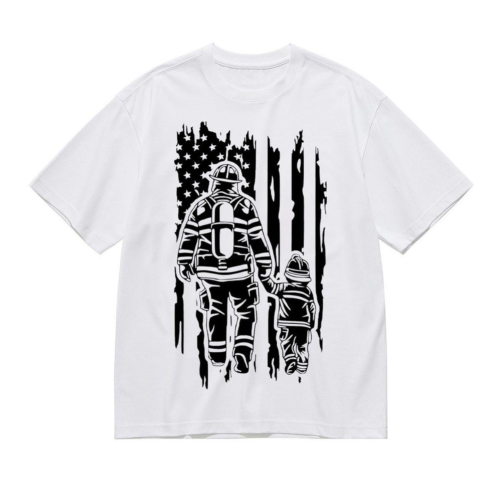 Firefighter Dad T-Shirt American Flag Father’s Day Gift Fireman Dad Tee Proud