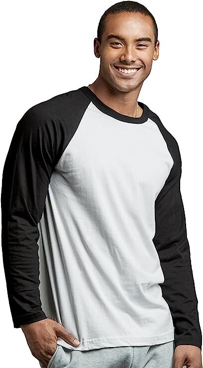 TOP PRO Men’s Full Length Sleeve Raglan Cotton Baseball T Shirt (M / BLK/WHT)