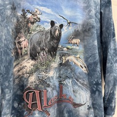 The Mountain T Shirt Blue Tie Dye Alaska Bear Wolf Fish Graphic LS Tee Men’s XL