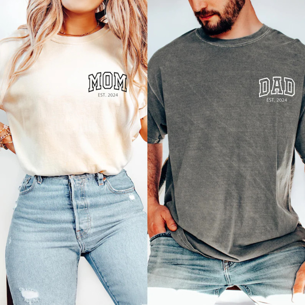 NEW Custom Mom Dad T-Shirt Personalized Mama Dad Pocket Cotton T-Shirt S-5XL