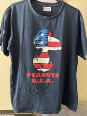 Snoopy USA Unisex T-shirt w/ Snoopy Image w/ USA Flag on Peanuts Label