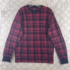 Polo Ralph Lauren Mens Red Black Buffalo Plaid Waffle Knit Thermal Shirt Large