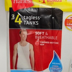 Hanes Men’s Tagless Tank Tops 4 Pack White Size L 42-44 Cool Comfort 100% Cotton