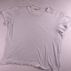 Vtg 80s Hanes Blank Tee L White Single Stitch USA Distressed Boxy Fit Thrashed