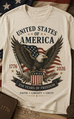 American Eagle 1776-2026 Commemorative T-Shirt Vintage Patriotic Design