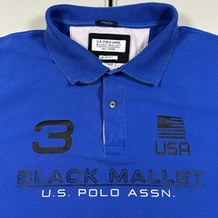 y2k US Polo Assn. USPA Black Mallet Graphic Polo Shirt Men’s Size 2XL Blue