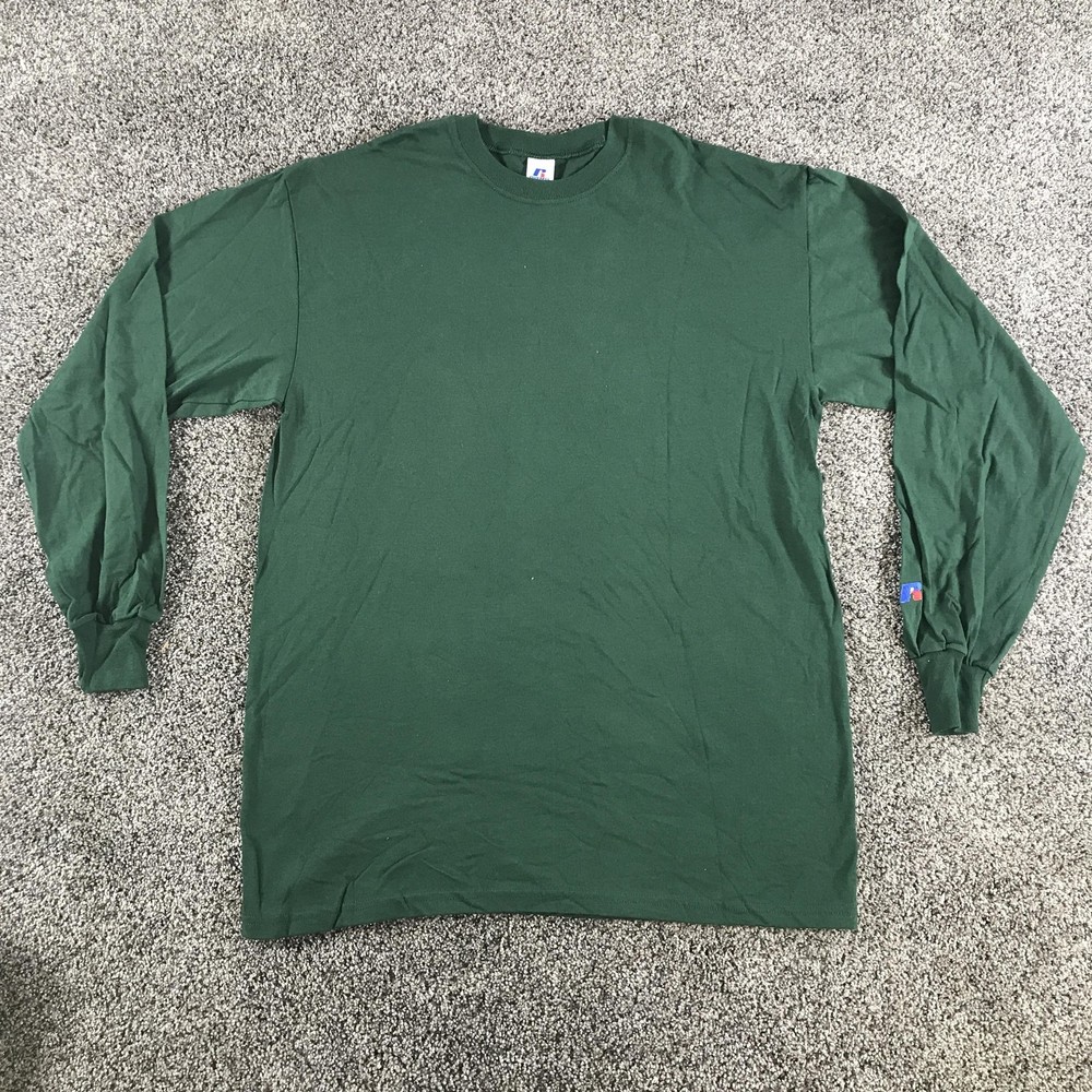 Vintage Russell Athletic Shirt Mens Large Forest Green Long Sleeve Crew Cotton