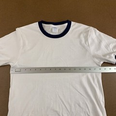 Port & Co Adult Size Small White Navy Trim Crew Neck Short Sleeve T-Shirt New