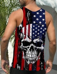 American Flag Skull Tank Top Men 3D Patriotic USA Sleeveless Workout Gym Shirt