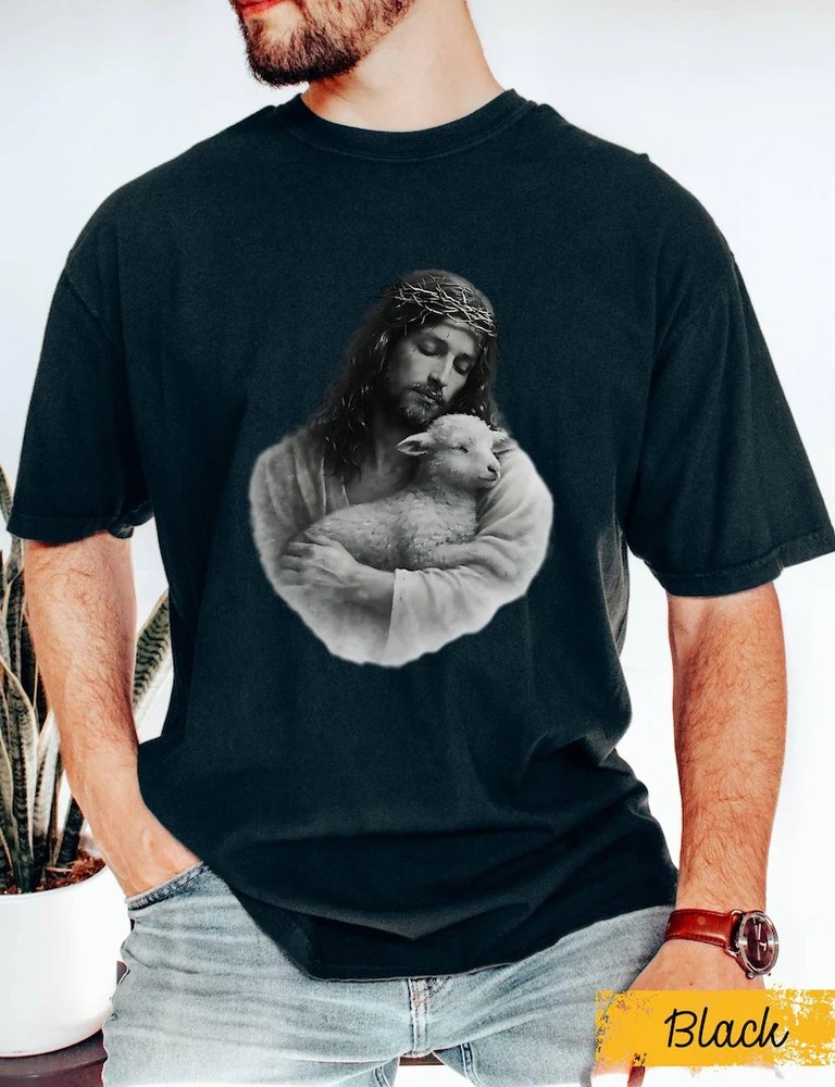 Jesus Holding Lamb Shirt, Christian Graphic Tee