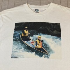 Vtg Canoe Shirt Graphic Tee Rowing Nature Art River Outdoors Sports Global Water