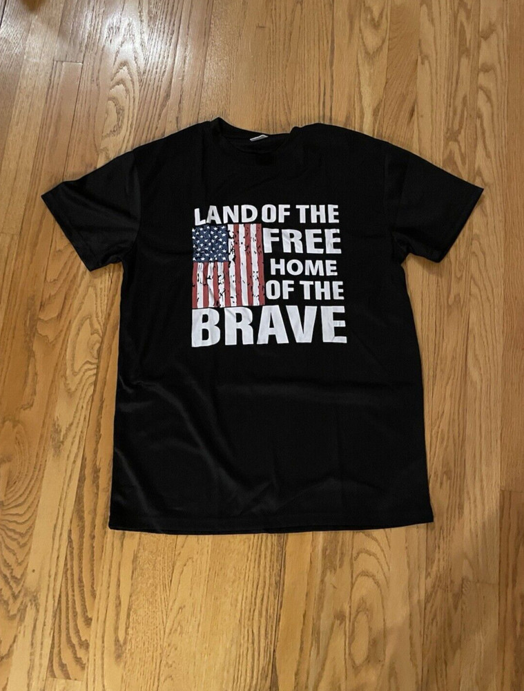 Land Of The Free Home Of The Brave American Flag T-Shirt Size Large