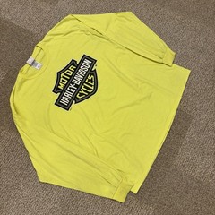 Vintage Harley Davidson Biker Mass. Safety Yellow Long Sleeve Graphic Tee Shirt