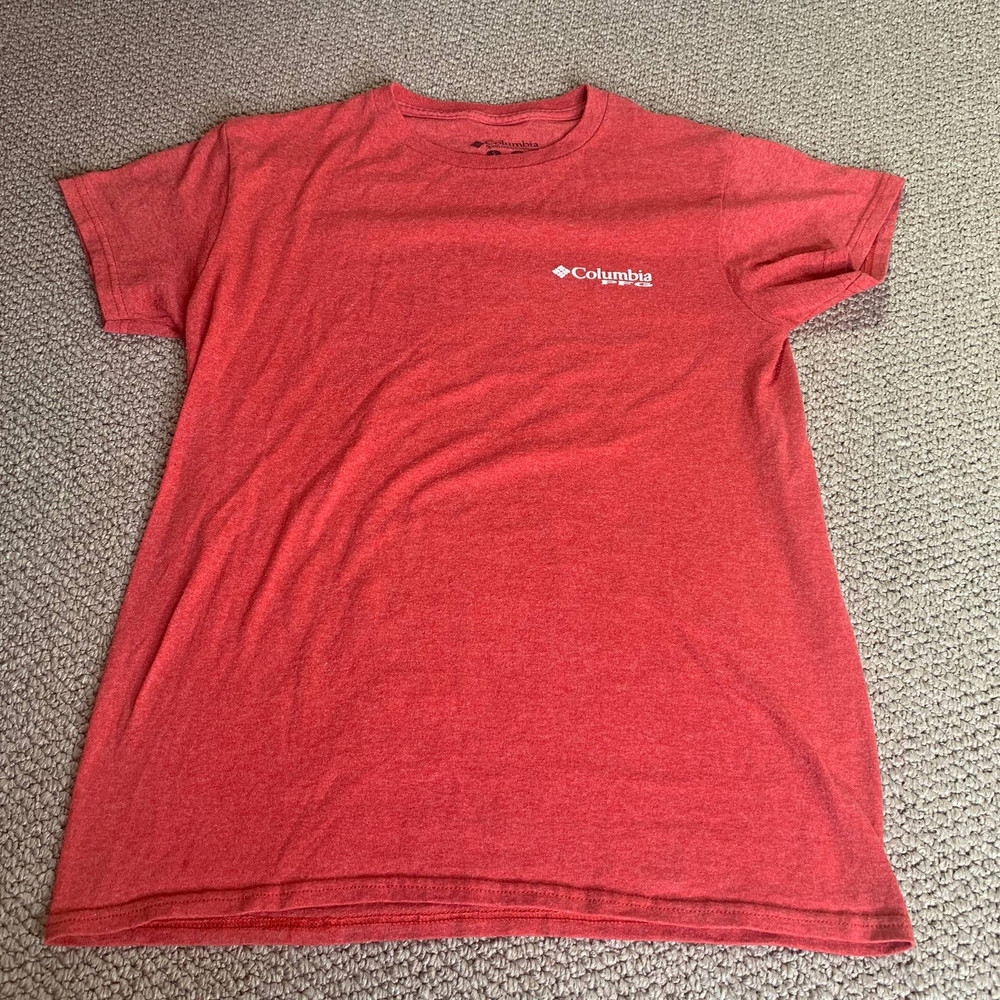 Columbia PFG Mens T Shirt Small Red Short Cap Sleeves Crew Neck Straight Hem