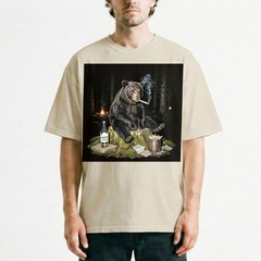 Funny Bear Smoking T-Shirt Bad Habits Forest Wildlife Meme Graphic Tee