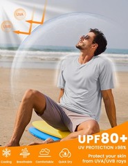 Mens Sun Shirts Short Sleeve Rash Guard Quick Dry Lightweight T Shirt Gym Ath…