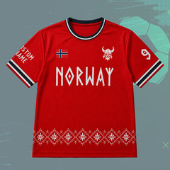 Red Norway Viking Soccer Jersey Custom Name Number Norwegian Shirt (S-5XL)