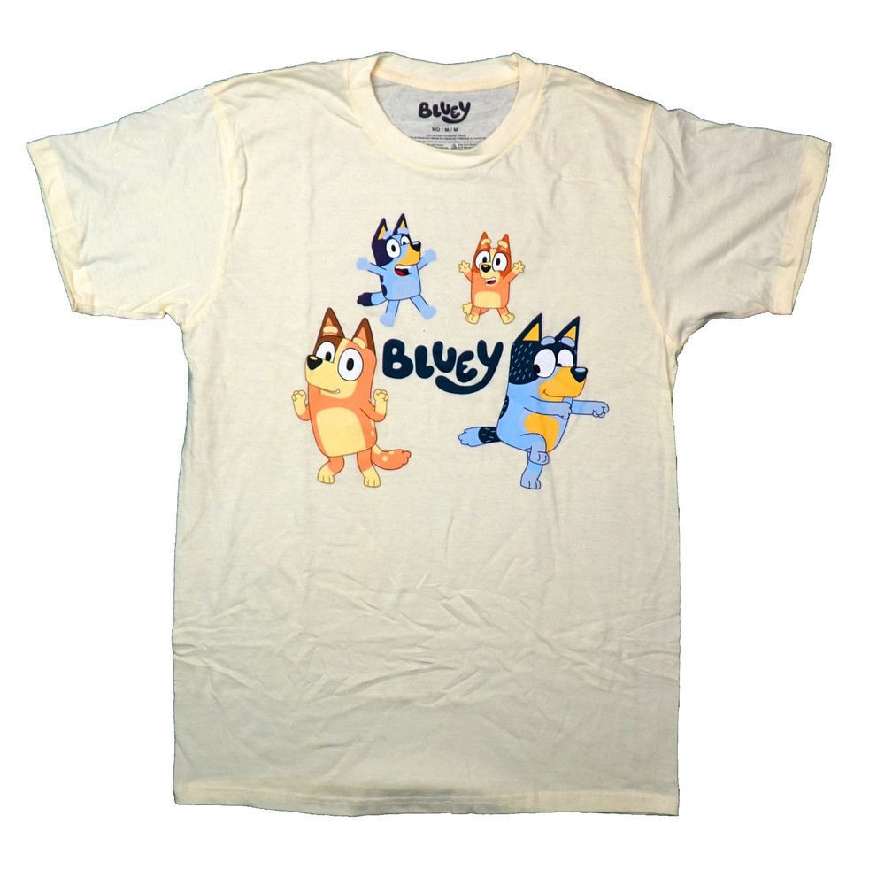 Bluey New Adult T-Shirt – Bandit Bingo Bluey Chilli Around Logo