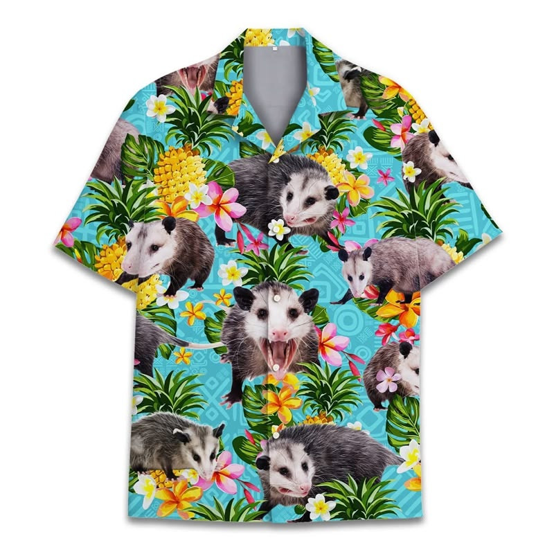 Opossum Funny Animal Hawaiian Summer Short Sleeve Casual Button