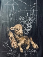Hand Painted T-Shirt Wolf and Lamb Bleach Art Unique Handmade Size XL