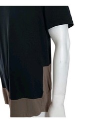 King Men’s Color Block Black And Brown Contrast Hem Short Sleeve Casual Shirt