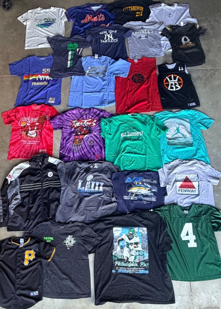 24 Sports T-Shirt & Jersey Bundle MLB NFL NBA Jordan Tee Mixed Teams & Sizes Lot