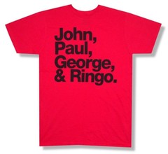 The Beatles-John,Paul,George & Ringo-Names X-Large Red T-shirt