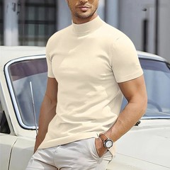 Spring Summer Elastic Comfortable Men’s T-shirt Small High Collar Stripe Shirt S