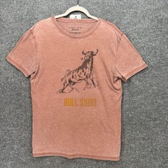 Lucky Brand Tshirt Mens Medium Orange Bull Graphic Venice Burnout Tee Casual