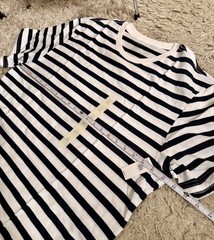NWT BANANA REPUBLIC $35 Midweight Organic Cotton T-shirt, Navy Stripe, Sz L