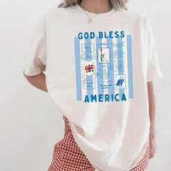 America 250th Anniversary Shirt Patriotic Light Blue Stripes Graphic Tee Women