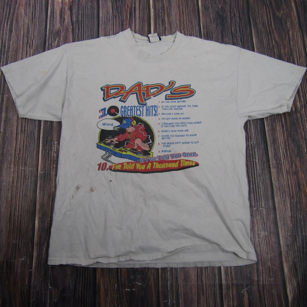 Vintage World’s Greatest Dad Shirt Mens Large White Greatest Hits Funny Tee