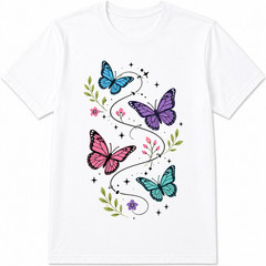Butterfly Floral Botanical Nature Print Summer Casual Trendy Gift Unisex Tee