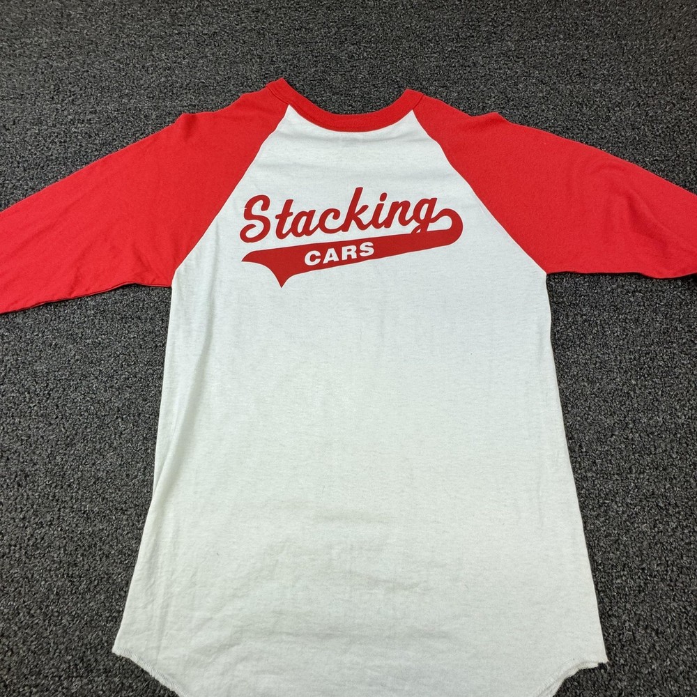 Vtg Augusta Sportswear Shirt Mens S White Stacking Cars Graphic Ringer Jersey